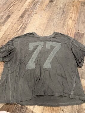 American Eagle Outfitters Washed Gray Short Sleeve Tee with '77' Graphic